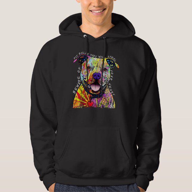 Beware Of Pit Bulls They Will Steal Your Heart Fun Hoodie (Front)