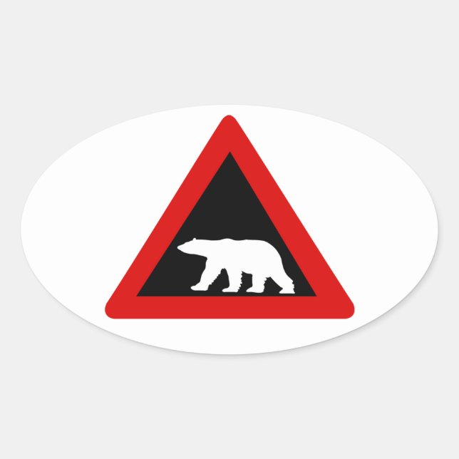Beware of Polar Bears, Traffic Sign, Norway Oval Sticker (Front)