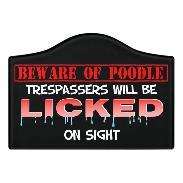"Beware of Poodle" Small Room Sign (Black) (Small Crest Front)
