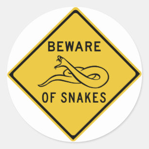 Beware of Snakes, Traffic Warning Sign, Australia Classic Round Sticker