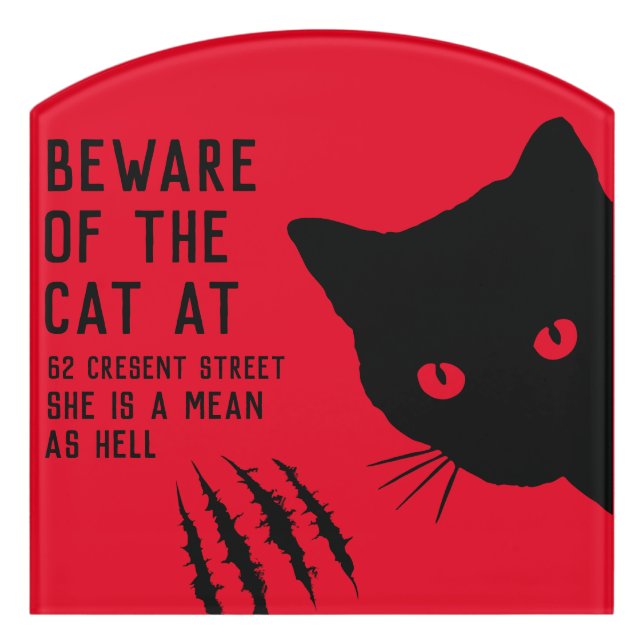 Beware of The Cat Door Sign (Contour Front)