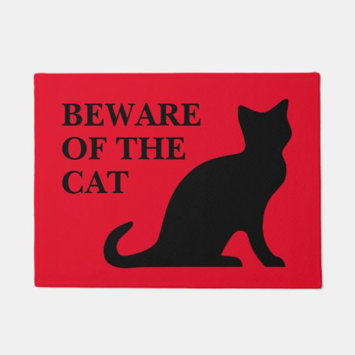 Beware of the cat funny red door mat for cat owner