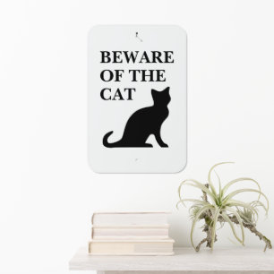 Beware of the cat funny wall decor metal sign