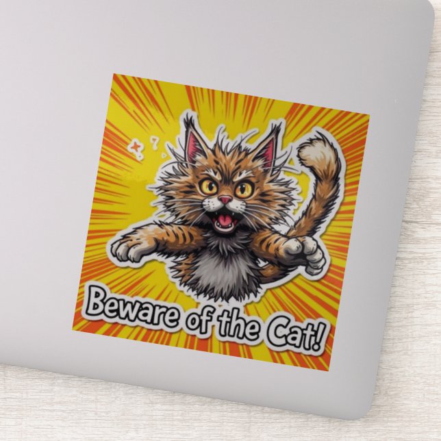 Beware of the Cat Sticker (Detail)