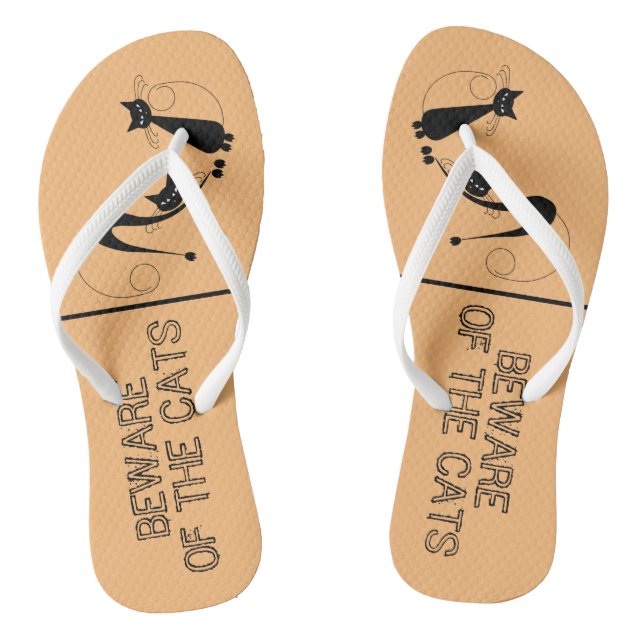 Beware of the Cats, Elegant Black Cat  Flip Flops (Footbed)