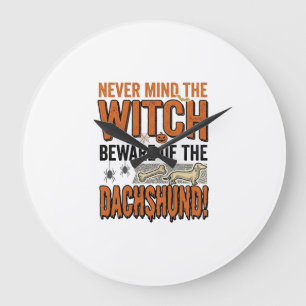 Beware Of The Dachshund Halloween Witch Shirt_1 Large Clock