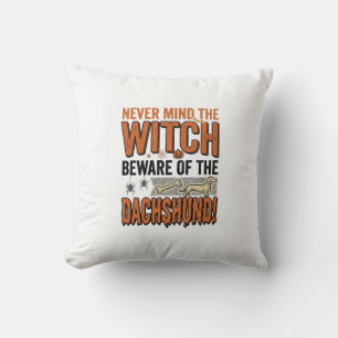 Beware Of The Dachshund Halloween Witch Shirt_1 Throw Pillow