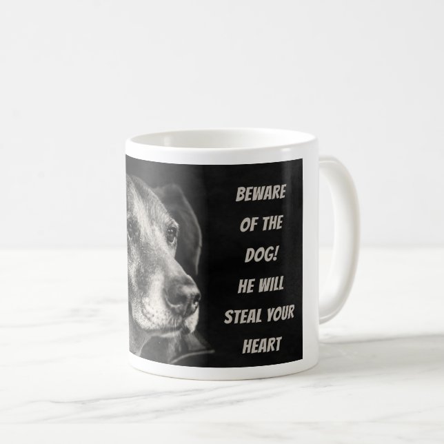 Beware of the dog, custom pet photo coffee mug (Front Right)