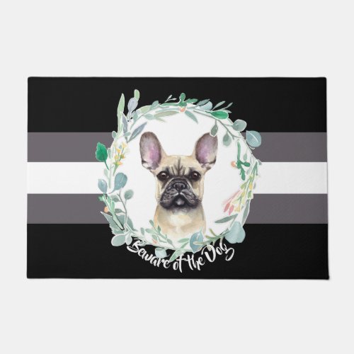 Beware of the Dog french bulldog black floral Doormat