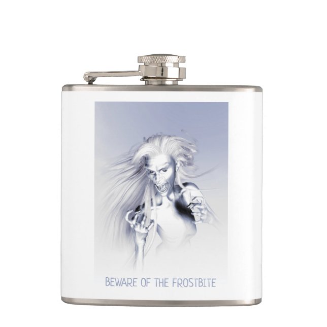 Beware of the Frostbite. Ice vampire Flask (Front)