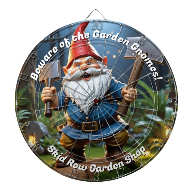Beware of the Garden Gnomes Funny Dart Board (Front)