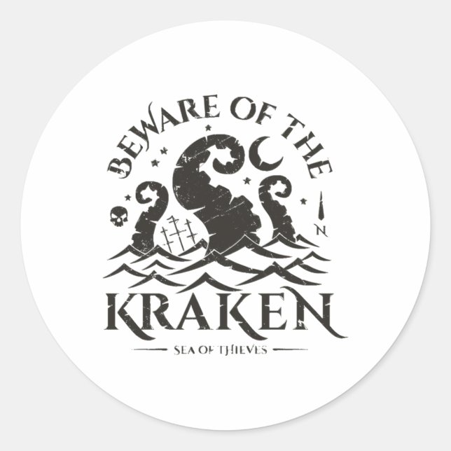Beware of the Kraken Classic Round Sticker (Front)