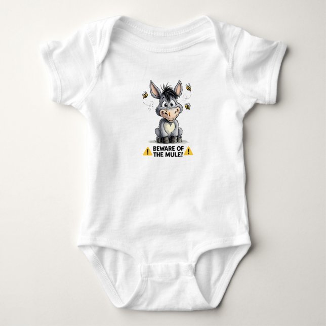 Beware Of The Mule Funny Donkey Warning Design Baby Bodysuit (Front)
