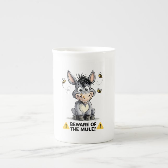 Beware Of The Mule Funny Donkey Warning Design Bone China Mug (Front)