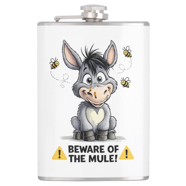 Beware Of The Mule Funny Donkey Warning Design Flask (Front)