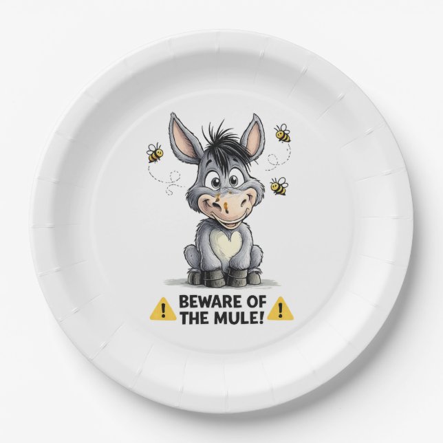 Beware Of The Mule Funny Donkey Warning Design Paper Plates (Front)
