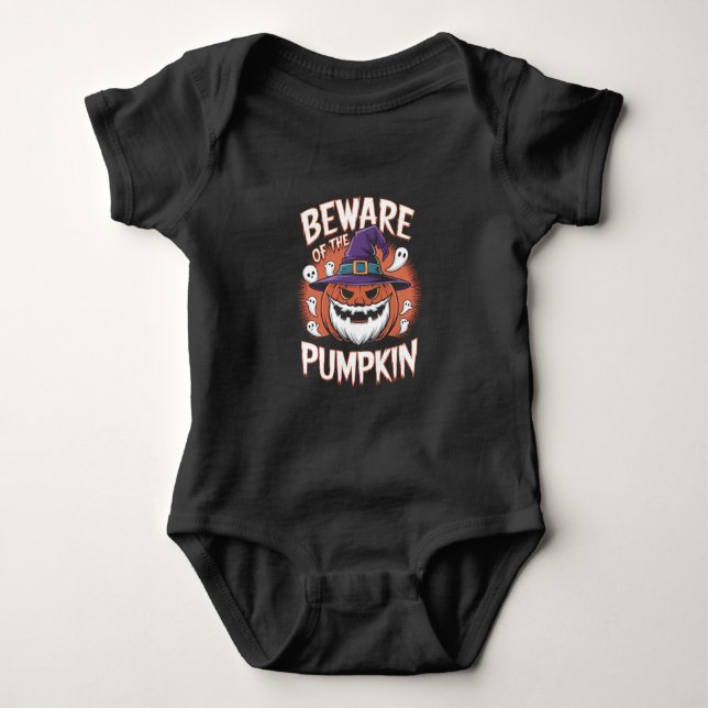 Beware of the pumpkin Halloween Baby Bodysuit (Front)