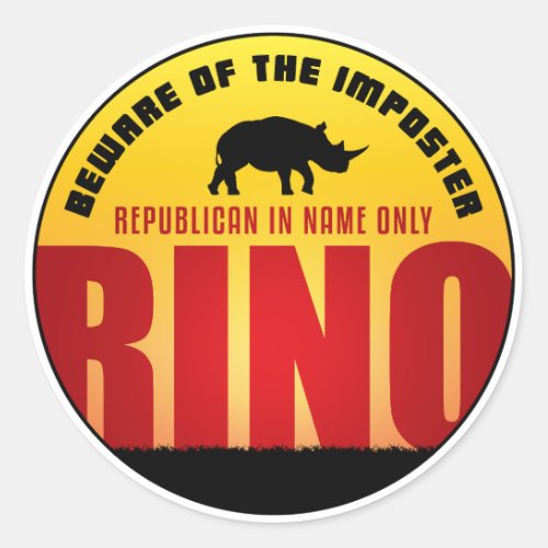Beware of the RINO Classic Round Sticker