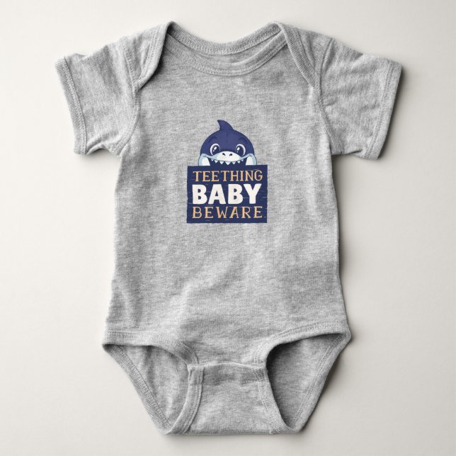 Beware of the Teething Baby Shark Baby Bodysuit (Front)