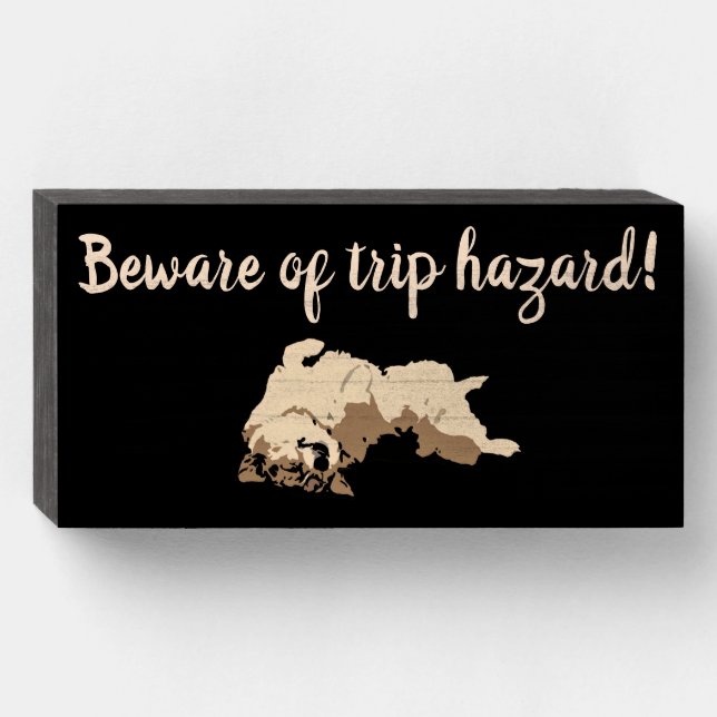 Beware of Trip Hazard Corgi Wooden Box Sign (Front Horizontal)