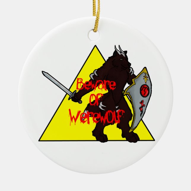 Beware of werewolf ceramic ornament (Front)