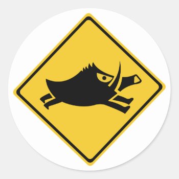 Beware Of Wild Boars  Traffic Sign  Japan Classic Round Sticker by worldofsigns at Zazzle