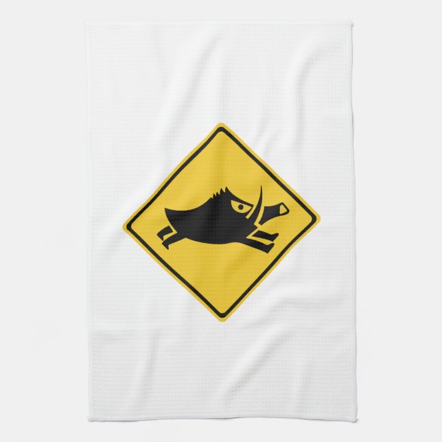 Beware of Wild Boars, Traffic Sign, Japan Kitchen Towel (Vertical)