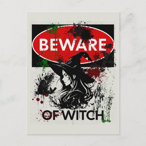  Beware of Witch Sign Postcard