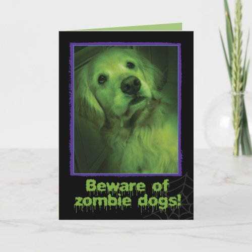 Beware of Zombie Dogs Golden Retriever Halloween Card