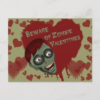 Beware of Zombie Valentines Postcard