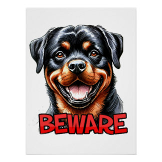 Beware Rotweiler Poster