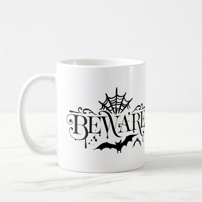 Beware, spiders and bats Halloween typography Coffee Mug (Left)