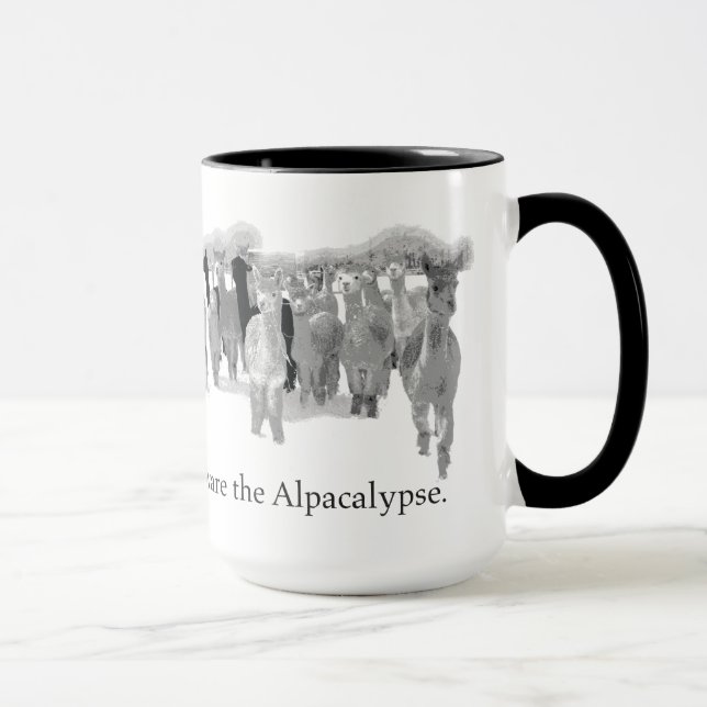 Beware the Alpacalypse - Funny Nerd Corny Humor Mug (Right)