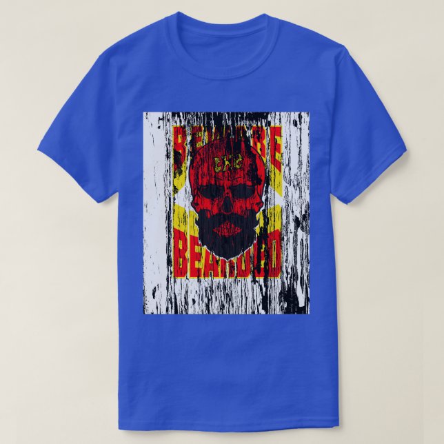 Beware the Bearded Red Skull Distressed Beard Love T-Shirt (Design Front)
