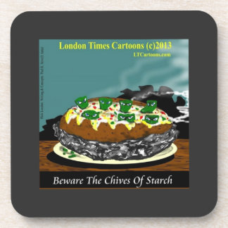 Beware the Chives of Starch – Funny Foodie Cartoon Beverage Coaster