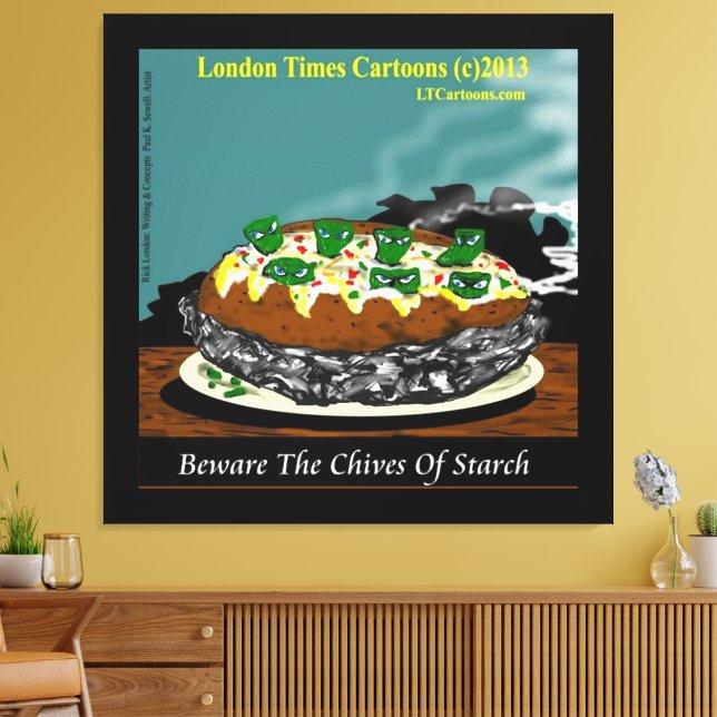 Beware the Chives of Starch – Funny Foodie Cartoon Canvas Print (Insitu(LivingRoom))