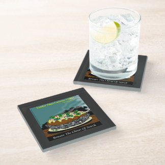 Beware the Chives of Starch – Funny Foodie Cartoon Glass Coaster