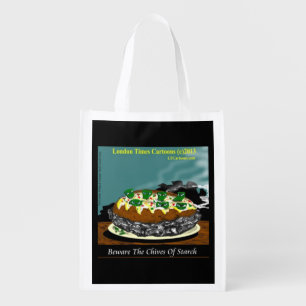 Beware the Chives of Starch – Funny Foodie Cartoon Grocery Bag