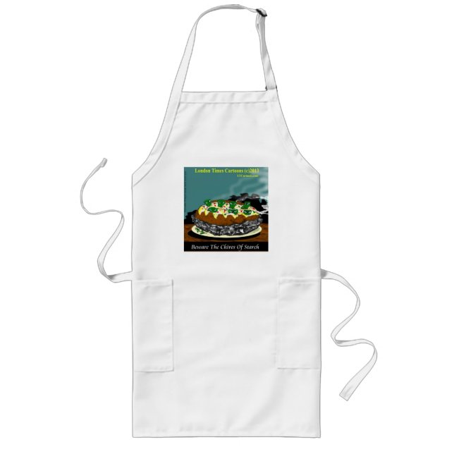 Beware the Chives of Starch – Funny Foodie Cartoon Long Apron (Front)