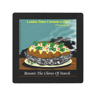 Beware the Chives of Starch – Funny Foodie Cartoon Metal Print