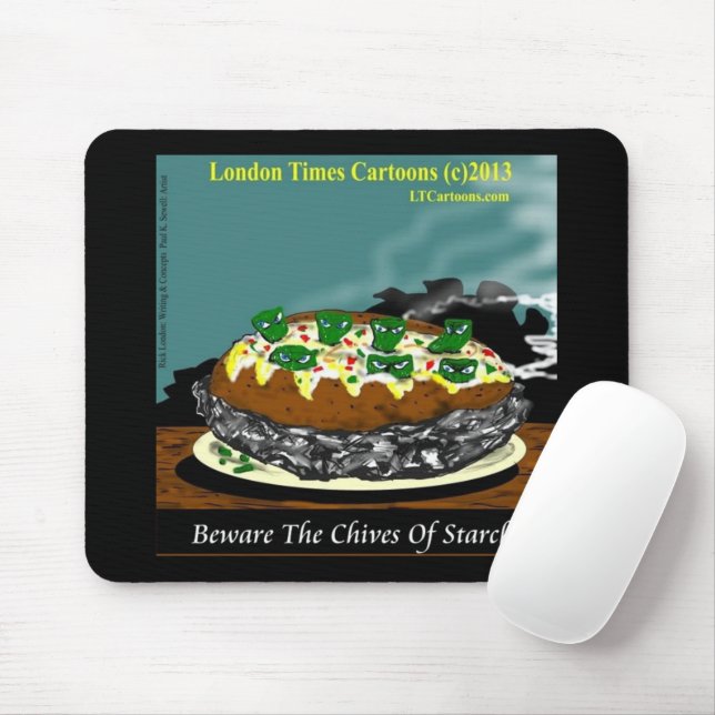 Beware the Chives of Starch – Funny Foodie Cartoon Mouse Pad (With Mouse)