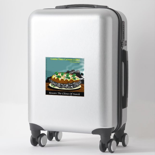 Beware the Chives of Starch – Funny Foodie Cartoon Sticker (Suitcase)