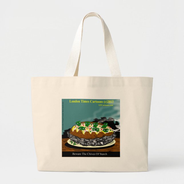 Beware The Chives Of Starch Funny Potato Large Tote Bag (Front)