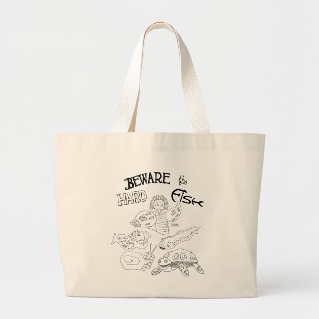 Beware the hard fish large tote bag (Front)