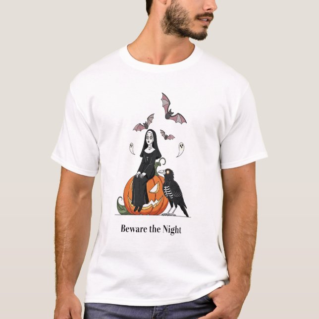 Beware the Night Spooky Nun T-Shirt (Front)