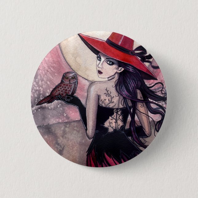 Beware the Red Spotted Owl Witch Button (Front)