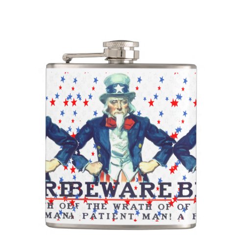 Beware The Wrath Of  A Patient Man Patriotic Star Flask