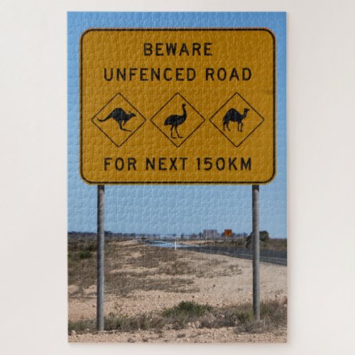 Beware unfenced road sign Australia Jigsaw Puzzle