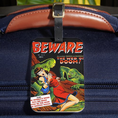 Beware Vintage Horror Comics Green Swamp Creatures Luggage Tag