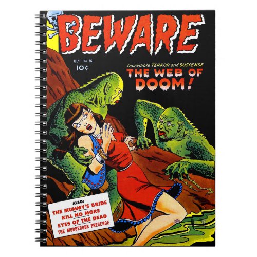 Beware Vintage Horror Comics Green Swamp Creatures Notebook